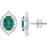Certified 2 Carat Lab Grown Emerald Stud Earrings in Silver, Aaaa Quality, Emerald Vintage Earrings (Ideal For Gift)