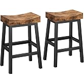 WINAZ Rustic Bar Stools, 24 Inch Barstools Set of 2, Counter Height Stool with Footrest, Wooden Stools for Kitchen Island, He