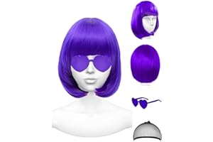 NSODREEM Purple Wig and Party Sunglasses, 12 Inch Dark Purple Bob Wigs for Women, Neon Glasses Short Wigs for Women - Bachelorette Party Wigs Decorations Favors (Purple)