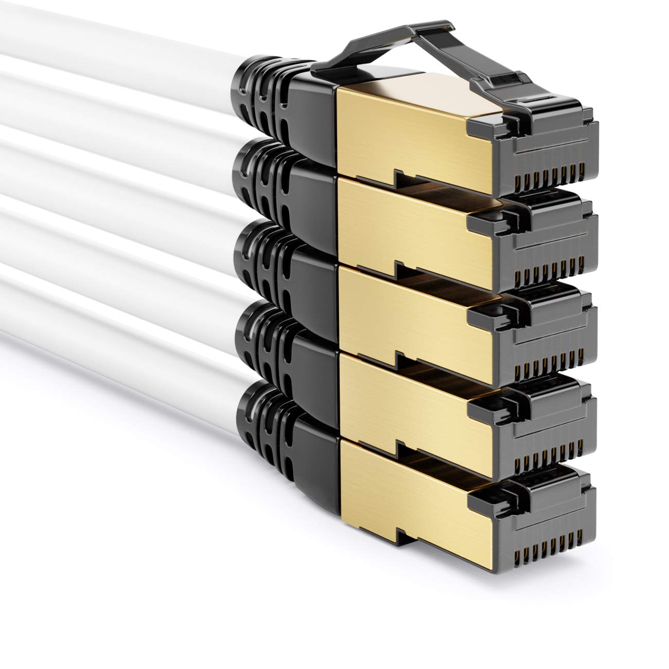 deleyCON 5x 2m (6.56 ft.) CAT8.1 Patch Cable Network Cable Data Cable S/FTP PIMF 2000MHz 40Gbit RJ45 LAN DSL Cable CAT.8.1 Ethernet Cable RJ45 Plug - White