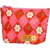wiggle wiggle] Pattern Zipper Pouch &ndash; Multi-Purpose Cosmetic Bag, Travel Makeup Organizer, Stationery &amp; Daily Essentials Case (Smile Cherry Argyle)