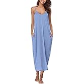 Marvmys Womens Cotton Long Nightgowns Spaghetti Strap V Neck Full Slip Sleep Shirts with Pockets