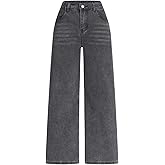 WDIRARA Girl's High Waisted Button Wide Leg Jeans Casual Long Denim Pants with Pocket