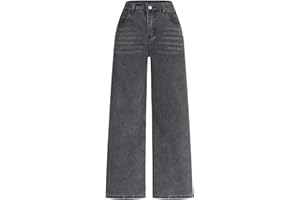 WDIRARA Girl's High Waisted Button Wide Leg Jeans Casual Long Denim Pants with Pocket