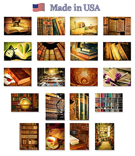 BOOKS postcard set of 20 postcards. Book, library and reading theme post card variety pack. Made in USA.