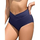 V Cut Bikini Bottoms for Women Full Coverage High Waisted Bathing Suit Swim Bottoms Cross V Front Swimsuit