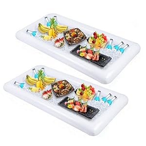 Inflatable Salad Bar Buffet Ice Cooler Beverage Serving Bar Food Drink Holder for Party Picnic BBQ Luau with Drain Plug(2 pack)