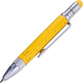 Troika Multitasking Ballpoint Pen (Small), Centimeter/Inch Ruler, Slotted/Phillips Screwdriver, Stylus (Yellow), Black Refill, Includes 2 Refills, Aluminium/Brass/Steel, Matte, Yellow