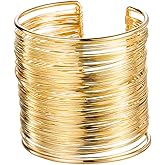 Yocoyee Wide Gold Thin Thread Wire Cuff Bangle Bracelet Open Boho Fashion Wrap Bracelet for Women Jewelry