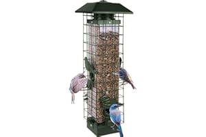 HENZAVK Squirrel Proof Bird Feeders for Outdoors, Metal Wild Bird Feeder for Outside Hanging, 4 Ports Perches, 3LB Large Capacity (Green)