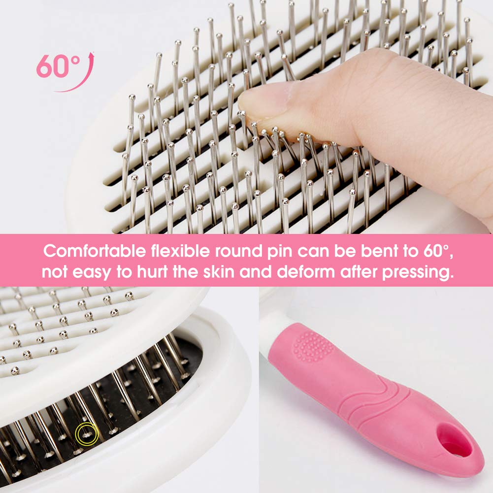Dog Brush Cat Brush Dog Grooming Brushes Dog Hair Brush with Rounded Pin Comfortable Self Cleaning Pet Brush for Dogs and Cats with Long or Short Hair Blood Circulation Massage Skin-Friendly Pink