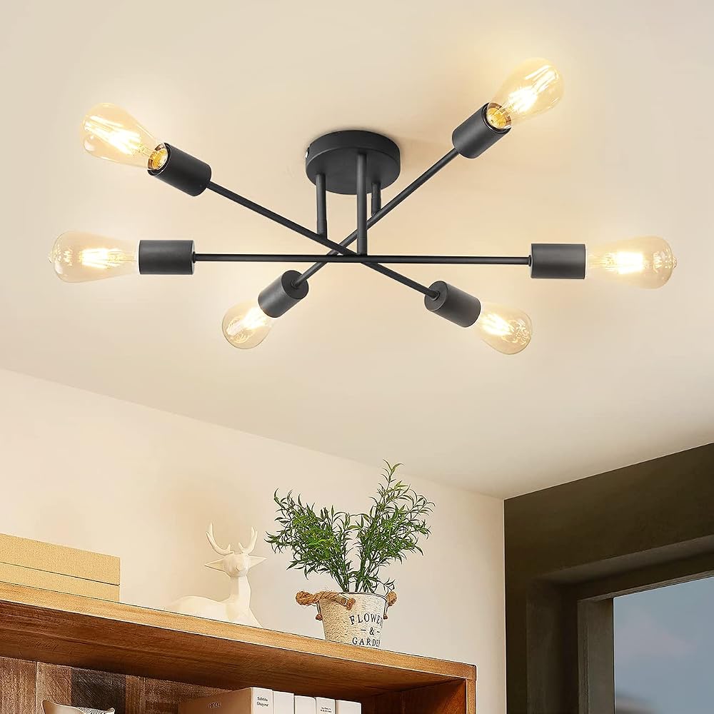ANWIO Modern 6 Head Sputnik Light E27 Black Ceiling Fixture