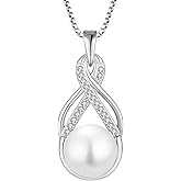 Blaniy 10MM White Pearl Necklace 925 Sterling Silver Infinity Pendant Necklace Single Pearl Jewelry Gifts for Women