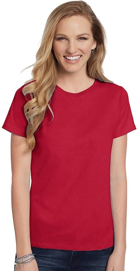 Hanes Women's Relaxed Fit Jersey ComfortSoft Crewneck TShirt_Deep Red
