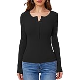 WXXYCS Womens Long Sleeve Henley Shirts Slim Fitted Basic Business Casual Button Up Trendy Fall Knit T-Shirts Tops Blouse