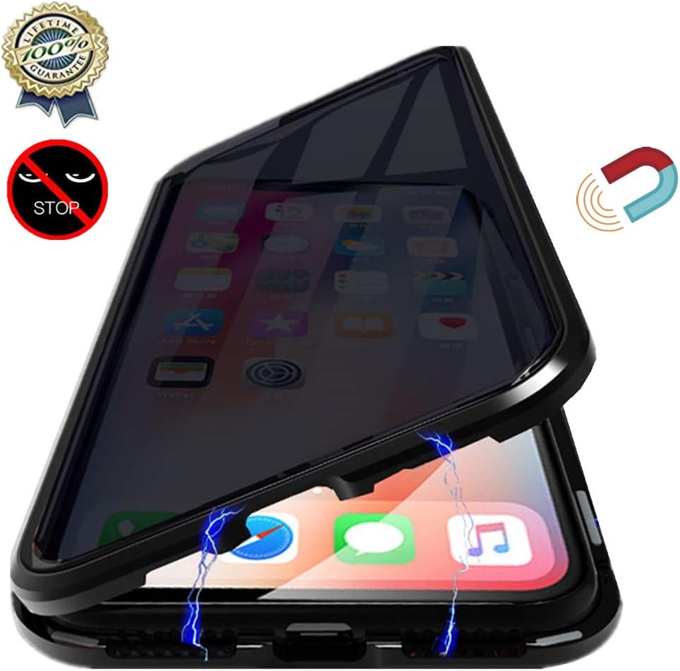Anti-peep Magnetic Case for iPhone Xs Max,Anti Peeping Double-Sided Privacy Screen Protector Clear Back Magnet Absorption Metal Bumper Antipeep/Anti-Spy Phone Cases Cover for iPhone Xs Max