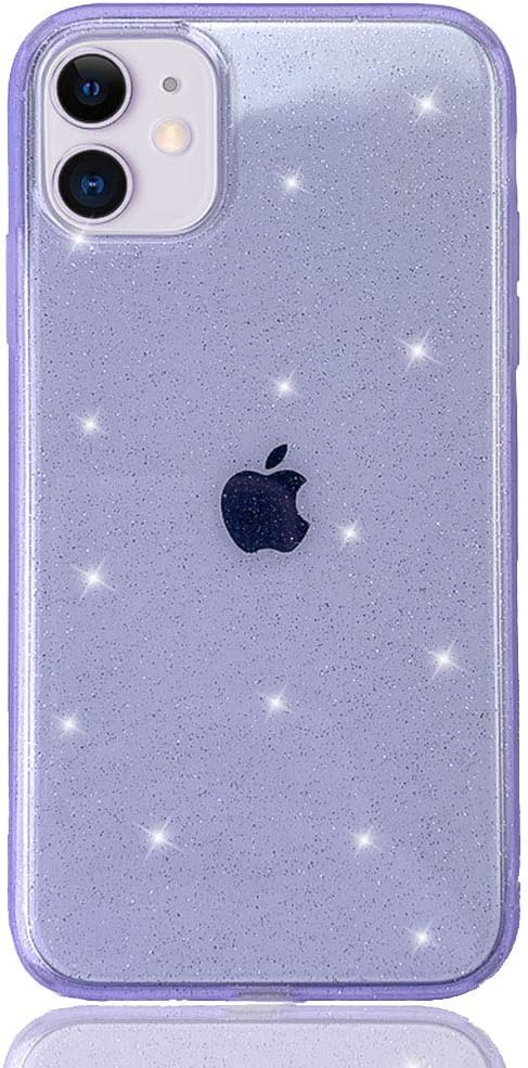 HUIYCUU Case for iPhone 11 Case Clear Glitter 6.1", Soft Cute Slim Sparkle Bling White Design Pattern [Drop Protection Shockproof ] Bumper Girl Women Cover Compatible with iPhone 11, Matte Purple