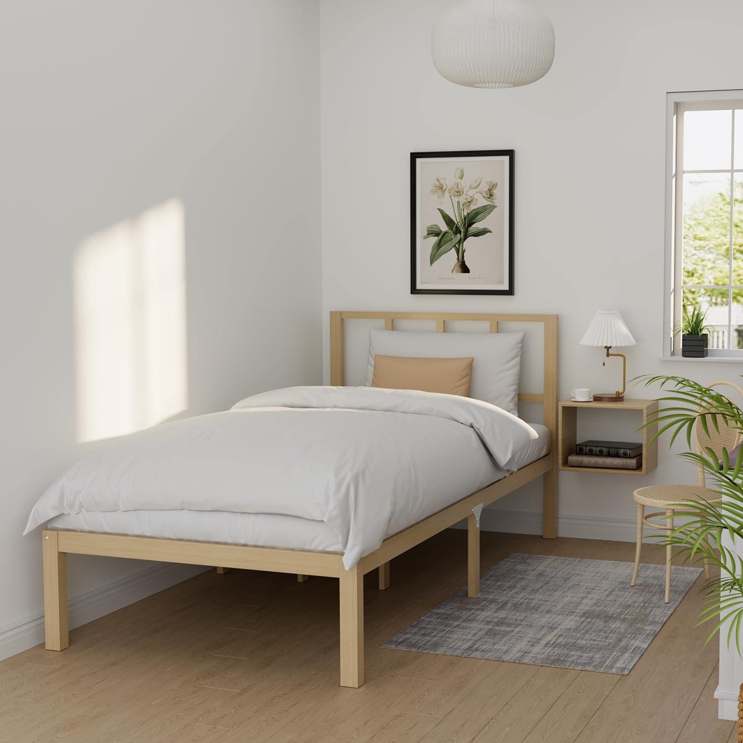 Photo 1 of ***CRACKED LEG*** Bamboo Bed Frame Twin Size with Headboard Platform Bedframe Solid Stablewith Non-Slip Slats Support Tall Bed No Box Spring Needed Heavy Duty Easy Assembly Noise Free Nature
