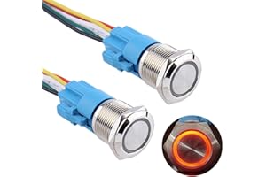 DMWD 2pcs 19mm Metal Waterproof Latching Push Button Switch with Pre-Wired Socket for 3/4" Mounting Hole, Silver Shell Anti-V