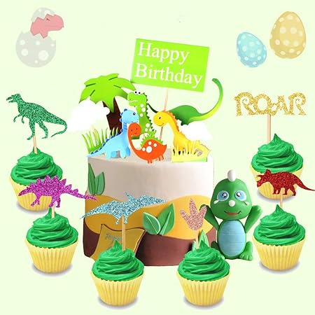 Jevenis 25 Pcs Baby Dinosaur Cupcake Toppers Dinosaur Cupcake