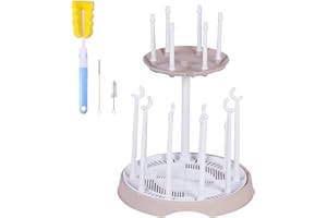 DIJIAMEIYA Baby Bottle Drying Rack,Double-Layer Bottle Drying Rack,Hold Up to 16 Baby Bottles,Suitable for Indoor, Kitchen, Living Room（Pink Lotus Root）