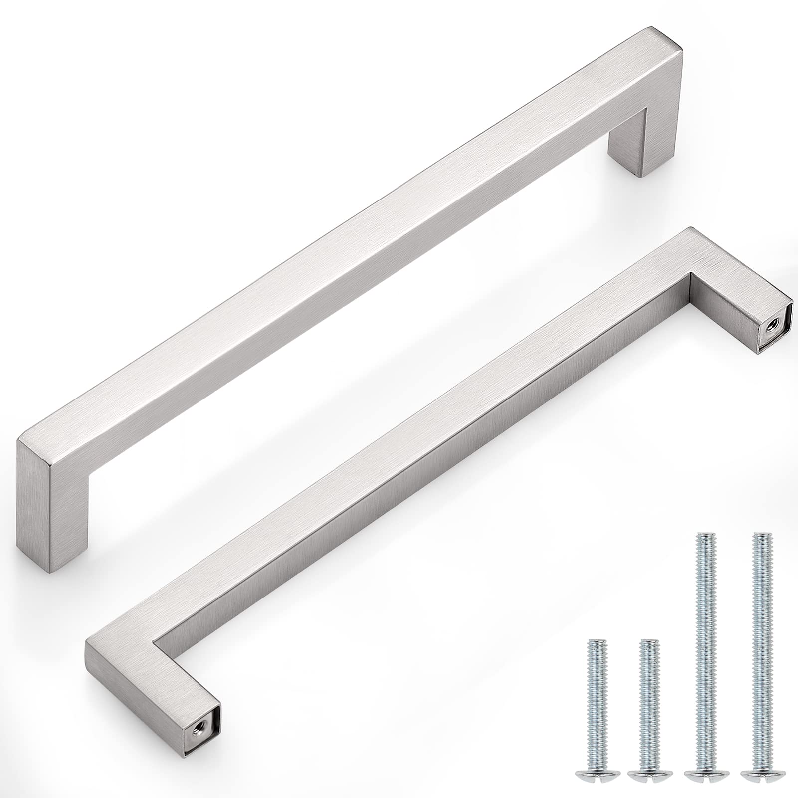 Photo 1 of Probrico 5 Pack|Square Kitchen Cabinet Pulls Modern Stainless Steel 7-3/5 Inch Hole Center Cabinet Drawer Brushed Nickel Cabinet Handles 8 Inch Total Length