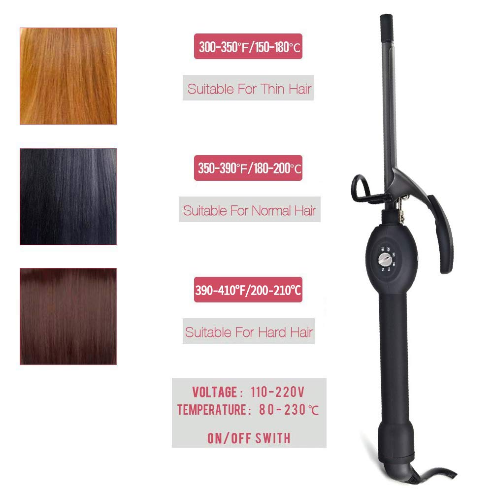 Small Barrel Curling Iron Professional Curly Irons Unisex Hair Curler, Tourmaline Ceramic Thin Curling Wand Hair Styling Tools, Temp Adjustable, Tight Curls, Heats Up Fast, Gray BLUETOP: Health & Personal Care