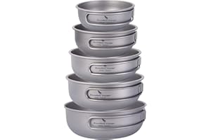 Boundless Voyage Titanium Bowls Dishes Set with Folding Handle Lightweight Portable Plates Saucers Tableware for Outdoor Camp