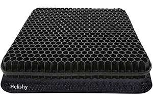 HELISHY Gel Seat Cushion, Double Thick Breathable Honeycomb Design Absorbs Pressure Points Seat Cushion with Non-Slip Cover Gel Cushion for Office Chair Home Car Seat Cushion for Wheelchair (Black)