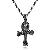 Rehoboth Stainless Steel Ancient Egyptian Coptic Ankh Cross Pendant Necklace for Womens Mens 24 Inch Chain Black Gold Silver