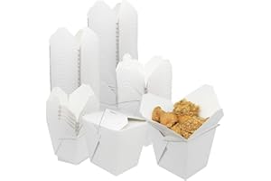 zmybcpack 50 Pack 32oz Chinese Take Out Food Boxes with Metal Wire Handle & Labels, Party Favor Boxes Paper Take Out Food Containers For Hot Or Cold Food