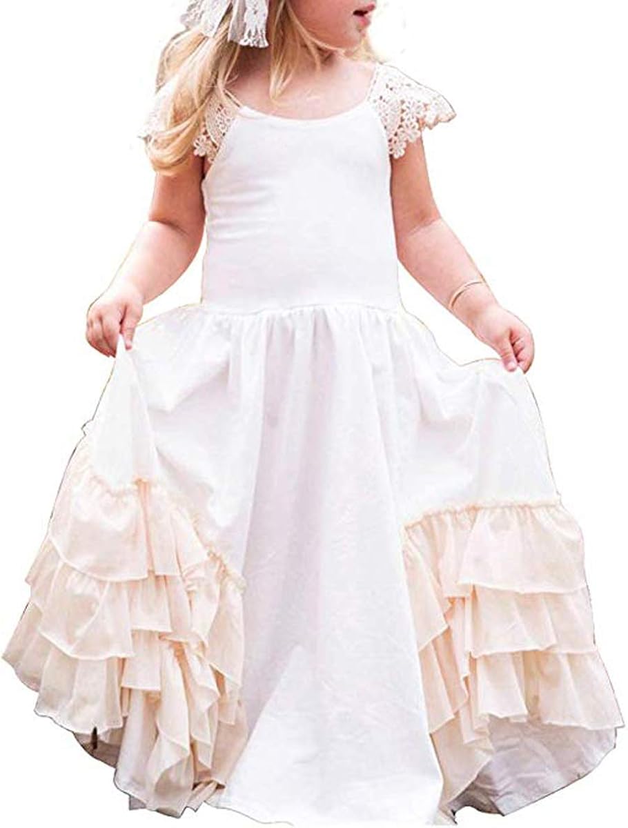 CQDY Flower Girl Dresses Tulle Puffy Party Sleeveless Bridesmaid Lace