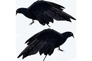 Yistao Halloween Crow Decorations, 2 Pack 16 inch Extra Large Black Crow Decor with Real Feathers Realistic Handmade Artificial Fake Crow for Halloween Decorations Birds Photo Shoot Outdoor Indoor