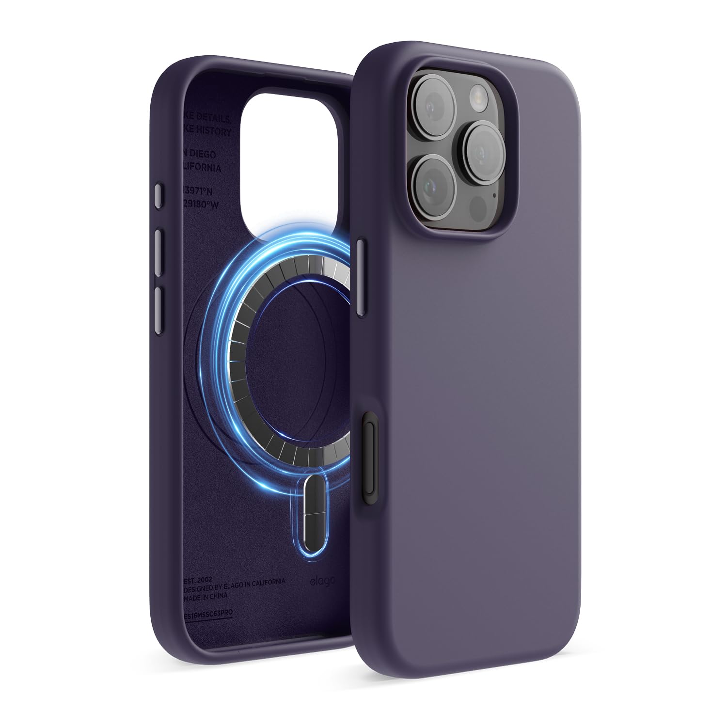 elago Magnetic Silicone Case Compatible with iPhone 16 Pro Case 6.3 Inch Compatible with All MagSafe Accessories - Built-in Magnets, Soft Grip Silicone, Shockproof (Deep Purple)