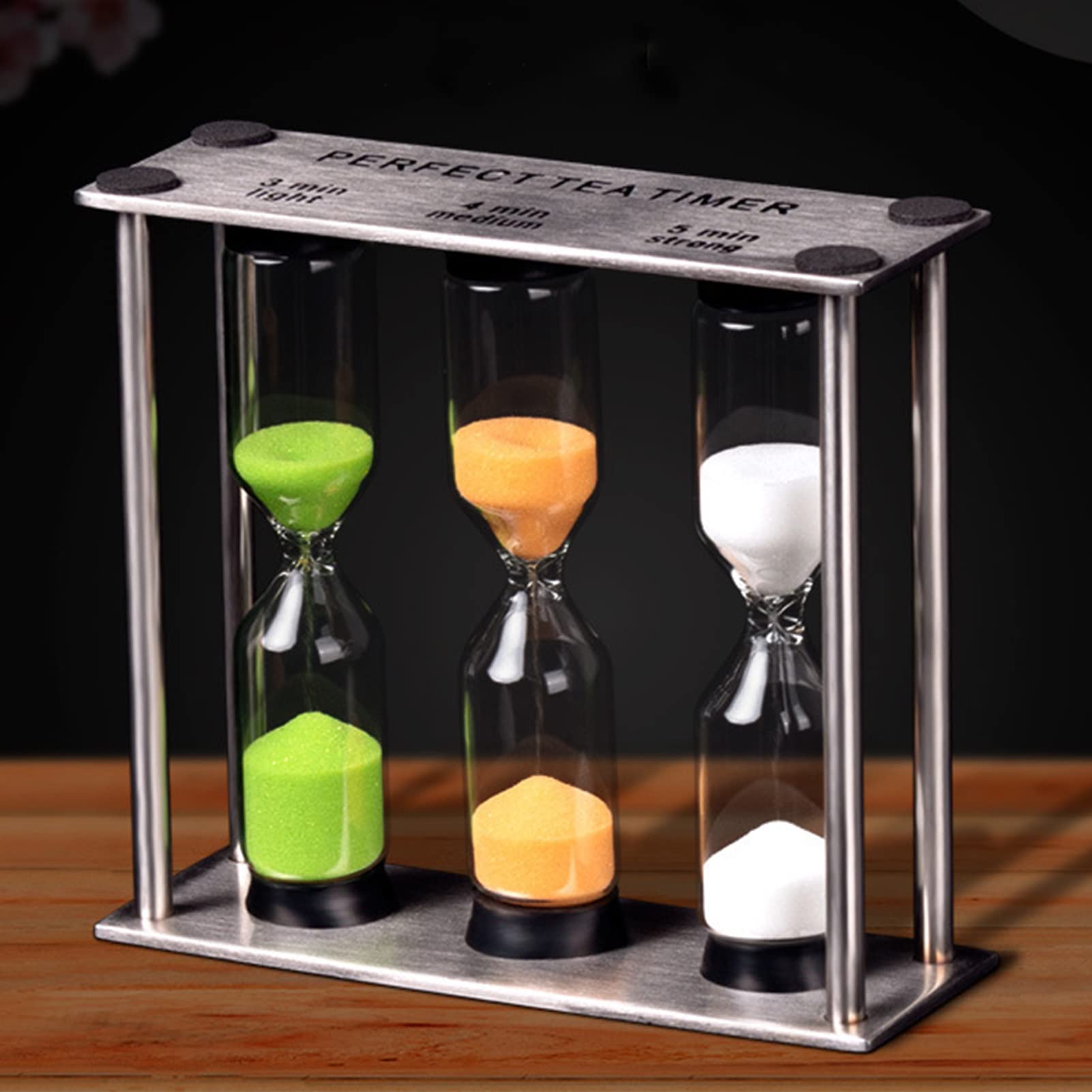 Tuzsocr Hourglass Triple Sand Timer - Kitchen and Tea Timer 3+4+5 Minute, Mini Stainless Steel Clock, Three Colors Sand for Soft Medium Hard-Boiled Eggs, Home Restaurant Office Decor