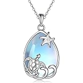 SHEAISRS Sea Turtle/Paw Earrings/Mermaid Necklace for Women Moonstone Necklace Sterling Silver Moonstone Jewelry for Women