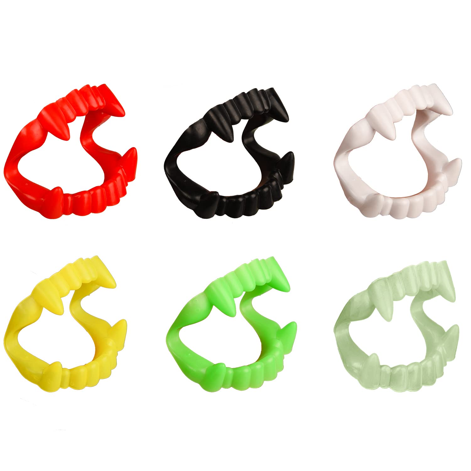 XNHIU 6 Pieces Halloween Vampire Fangs Vampire Teeth Assorted Colors Plastic Dentures Fake Teeth Fangs Glow in The Dark for Adult Halloween Party Costume Accessory