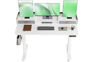 YDN Electric Standing Desk, Adjustable Height Stand up Desk, Sit Stand Home Office Desk with Splice Board, 48x24 Inches, White Top with Shelf
