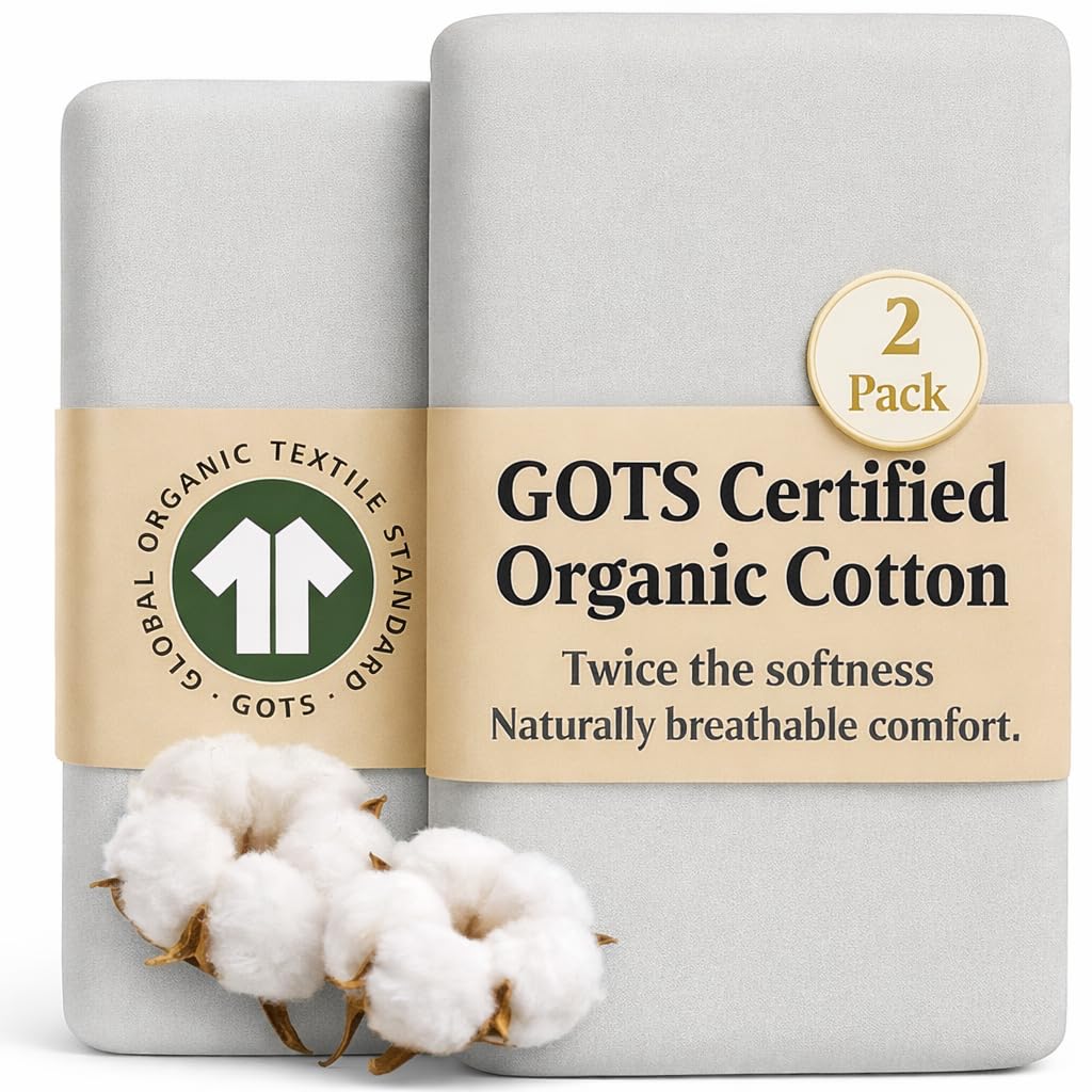 Bunnyjik GOTS Organic 2 x Cot Sheets 120x60 Fitted - Cozy & Luxurious – 190GSM Organic Cotton - Baby Cot Sheet - 100% Organic Combed Cotton Baby Bedding - Cot Bed Sheets 60 x 120
