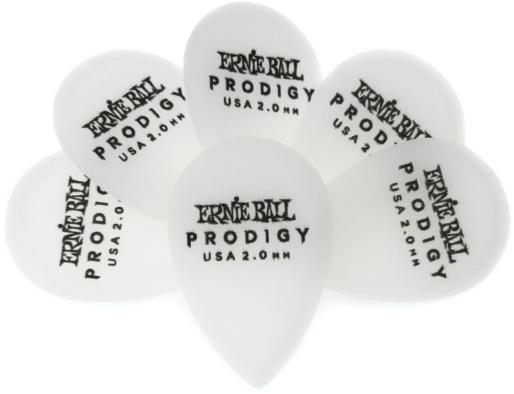 Ernie Ball 2.0 mm White Teardrop Prodigy Picks 6-pack