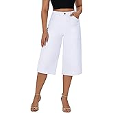 roswear Women’s Wide Leg Capri Pants Stretchy High Waisted Loose Denim Jeans