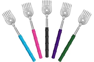 SinLoon 5 Pack Telescoping Back Scratcher, Gift Manual Back Scratchers, Metal Portable Extendable Back Scratcher, Stainless Steel Back Massager Tool with Rubber Handles, Claw-Silver
