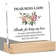 Boss Gifts for Women Dear Boss Lady Clear Desk Decorative Sign Appreciation Boss Lady Gift Floral Acrylic Sign with Stand Table Plaque Sign Keepsake
