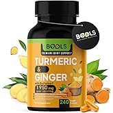 Bools Turmeric Curcumin Supplement with BioPerine & Ginger, Turmeric Curcumin with Black Pepper 1950mg for Max Absorption Joint Support- Non-GMO Turmeric Supplement, Vegan, 240 Capsules