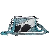 MB Genuine Leather Animal Print Silver Teal Turquoise Crossbody Bag with Fringe Women Stylish Ladies Fashion Designer