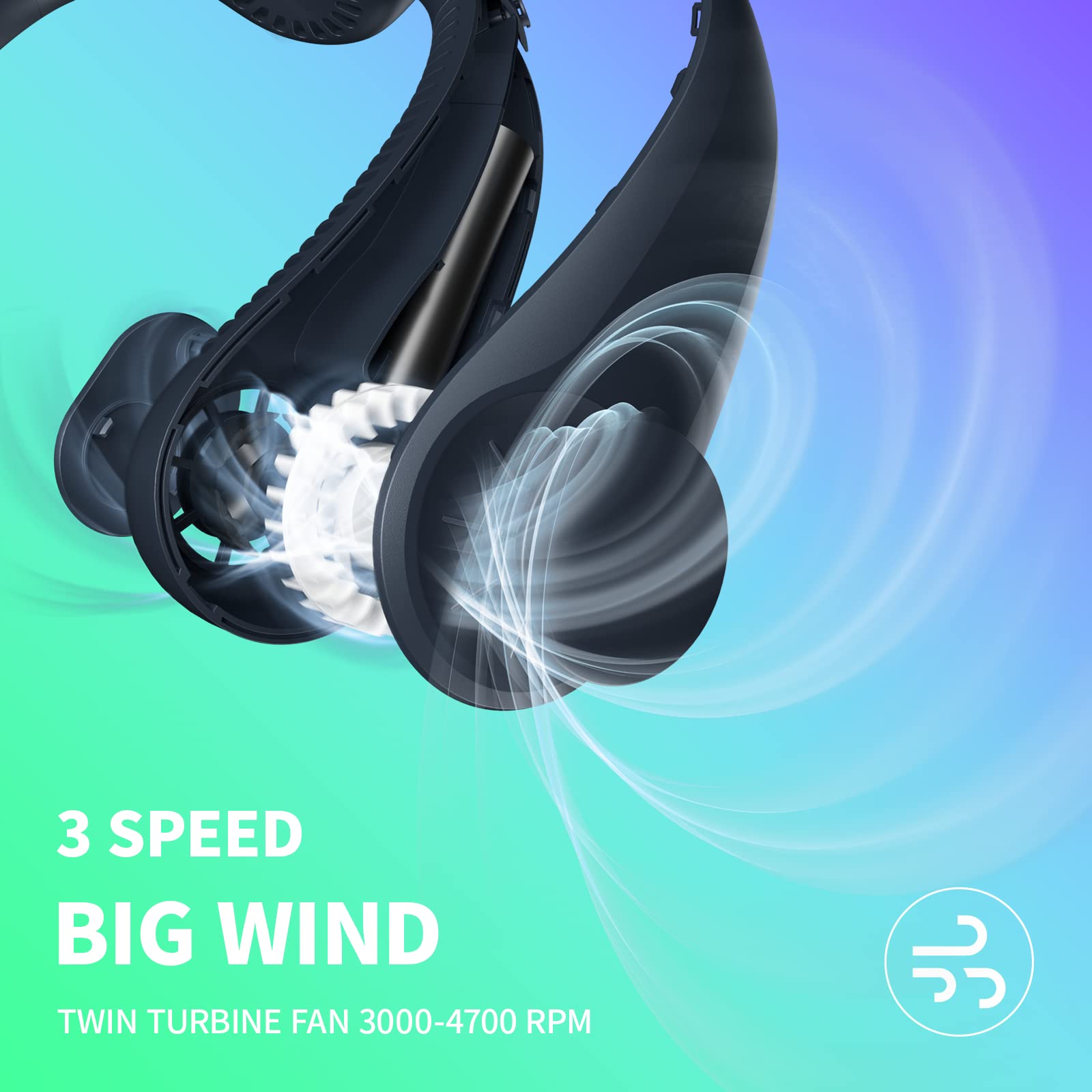 Portable Neck Fan with 3 Motors & 4000 mAh Battery - Hands-Free Wearable Cooling, USB Rechargeable, Battery Operated Personal Cooler ,3-Speed Quiet Bladeless Design for Travel/Office/Home/Work