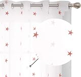 Deconovo Semi-Sheer Curtains Faux Linen Embroidered Star 140x240cm Orange 2 view 3