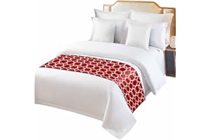 SABOLNY Red White Geometric Bed Runner Scarf Full Queen Size,Luxury Bed Throw Runners & Scarves for Twin Full Queen King Bed,Bedroom Hotel Wedding Decoration,Modern Abstract Minimalist Line Art 83"x20"