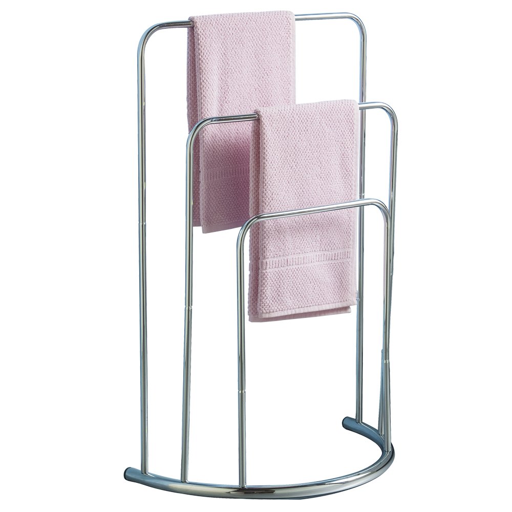 Bath Vida 3-Tier Bathroom Rack Free Floor Standing Curved Towel Holder, Metal, Chrome
