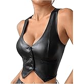 Floerns Women's Sleeveless V Neck Button Front Faux Leather Waistcoat Y2k Crop Tank Top